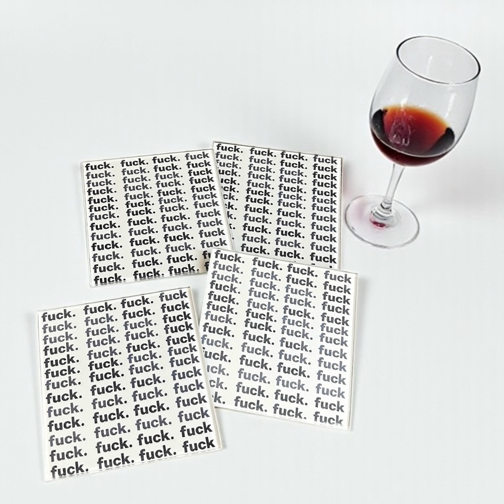 Fck  Black and White glass Coasters Set